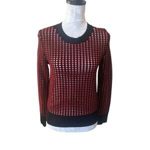 Jonathan Simkhai Sweater Red Black Eyelet Women's Designer Medium